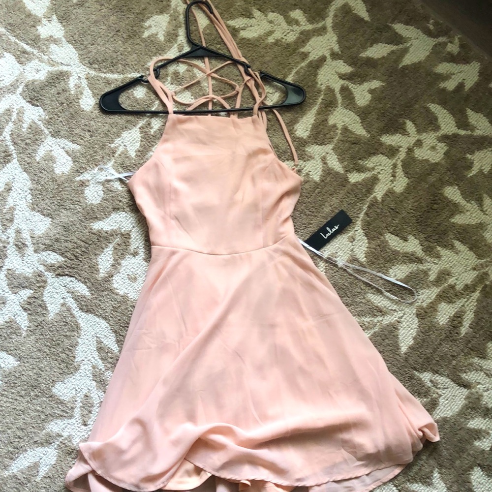 Lulus good deeds blush pink lace up dress